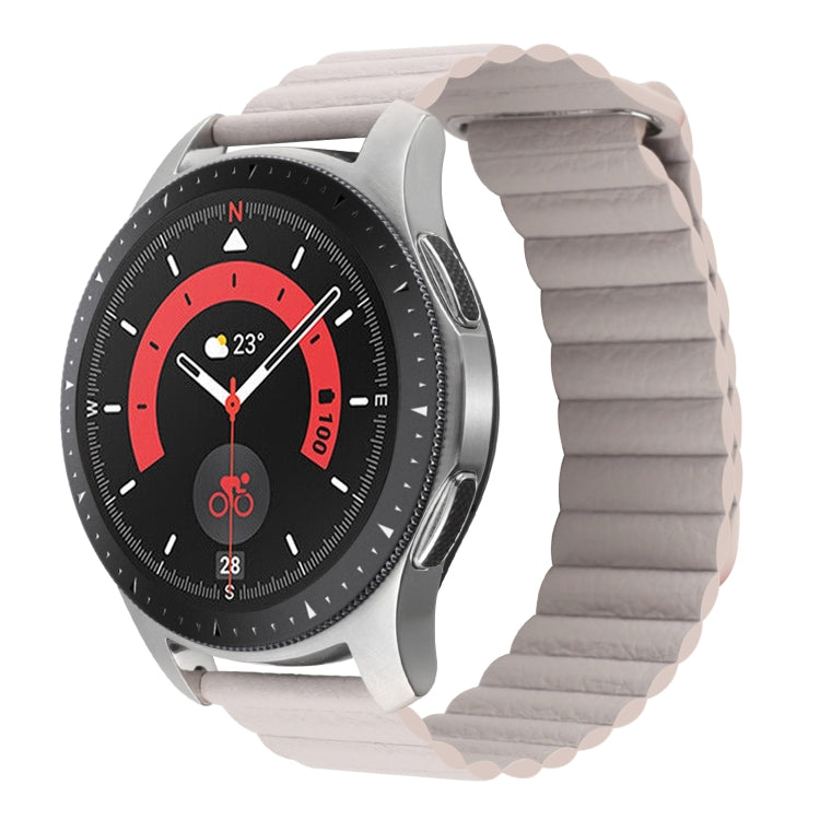 Compatible with Garmin Compatible witherunner 255S / Venu 2S 18mm Universal Magnetic Loop Leather Watch Band(Khaki)