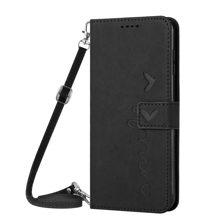 For Infinix Hot 20i Skin Feel Heart Pattern Leather Phone Case with Lanyard(Black) - free shipping - PMC Jewellery - Order now!