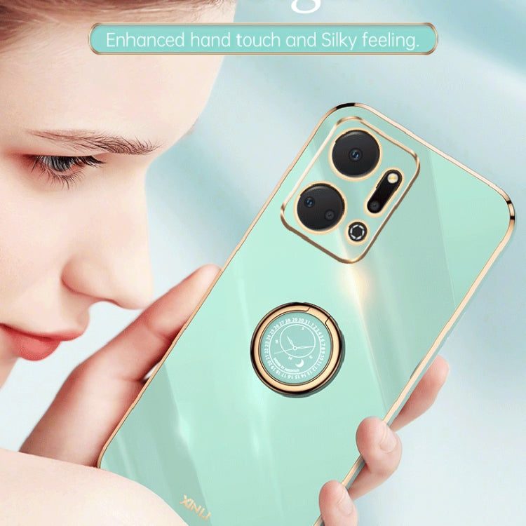 For Honor X7a 2023 XINLI Straight Edge 6D Electroplate TPU Phone Case with Ring Holder(Black) - Honor Cases by XINLI | Online Shopping South Africa | PMC TechLife | Buy Now Pay Later Mobicred