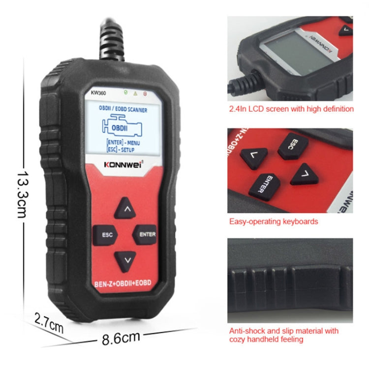 For Mercedes Benz KONNWE KW360 2.4 inch OBD2 Car Fault Detector - Code Readers & Scan Tools by KONNWEI | Online Shopping South Africa | PMC Jewellery | Buy Now Pay Later Mobicred