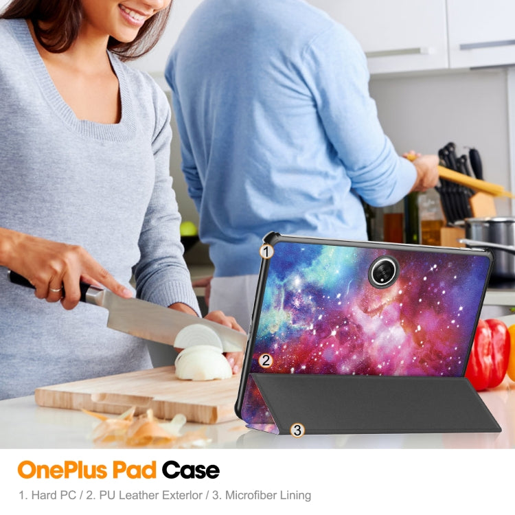 For OnePlus Pad Custer Painted 3-Fold Holder Smart Leather Tablet Case(Milky Way Nebula) - free shipping - PMC TechLife - Order now!