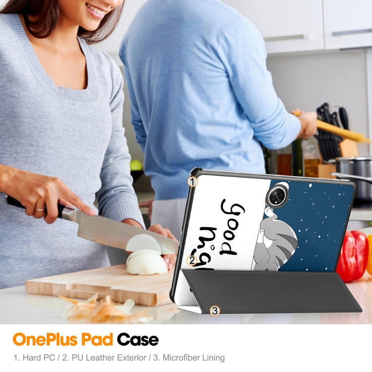 For OnePlus Pad Custer Painted 3-Fold Holder Smart Leather Tablet Case(Lazy Cat) - free shipping - PMC TechLife - Order now!