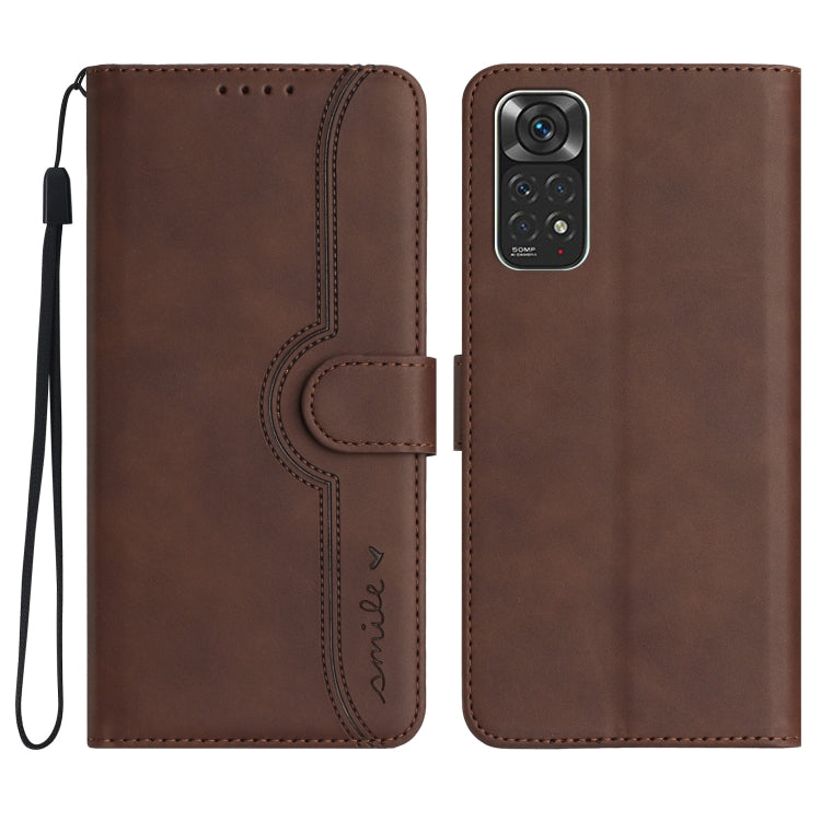 For Xiaomi Redmi Note 11 4G Global/Note 11S Heart Pattern Skin Feel Leather Phone Case(Brown)