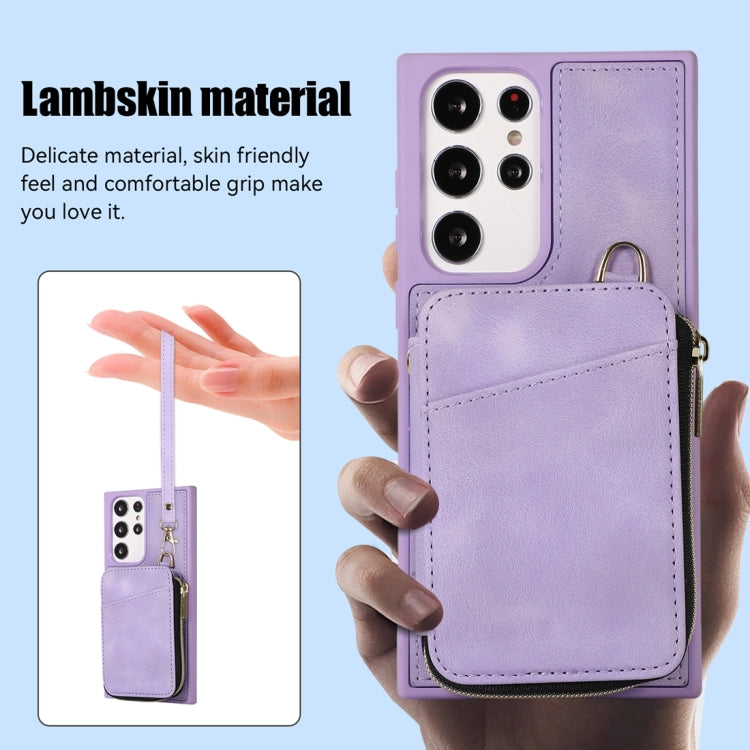For Samsung Galaxy S23 Ultra 5G Zipper Card Bag Back Cover Phone Case(Purple)
