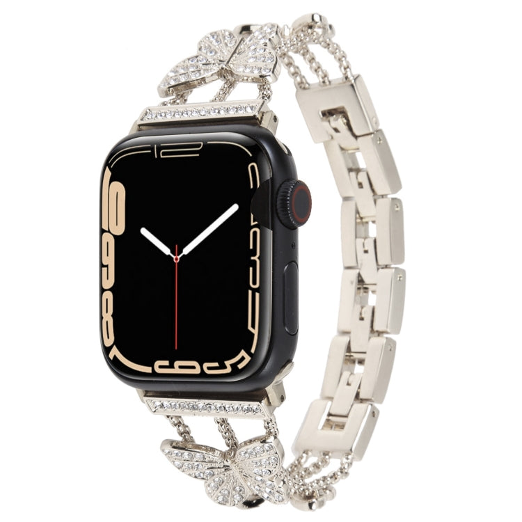 Butterfly Metal Diamond Watch Band For Apple Watch Ultra 49mm&Watch Ultra 2 49mm / Series 9&8&7 45mm / SE 3&SE 2&6&SE&5&4 44mm / 3&2&1 42mm(Starlight)