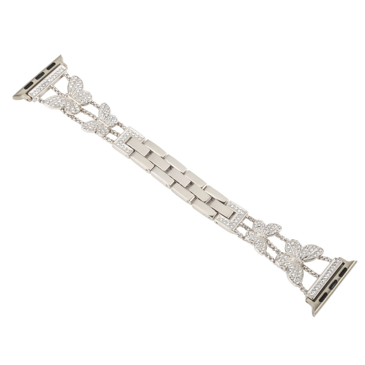Butterfly Metal Diamond Watch Band For Apple Watch Ultra 49mm&Watch Ultra 2 49mm / Series 9&8&7 45mm / SE 3&SE 2&6&SE&5&4 44mm / 3&2&1 42mm(Starlight)