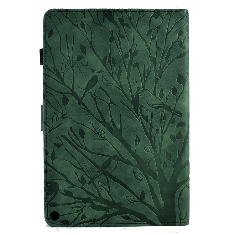 For Amazon Fire HD 10 Plus / HD 10 2021 Fortune Tree Pressure Flower PU Tablet Case with Wake-up / Sleep Function(Green)