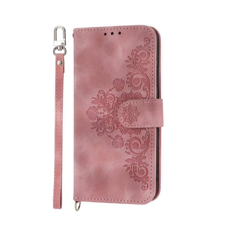 For Xiaomi Redmi 12C/11A Skin-feel Flowers Embossed Wallet Leather Phone Case(Pink)