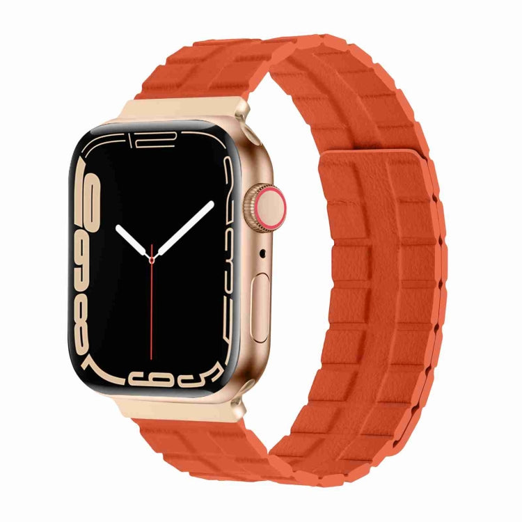 Square Two-section Leather Magnetic Watch Band For Apple Watch Ultra 49mm / Series 8&7 45mm / SE 2&6&SE&5&4 44mm / 3&2&1 42mm(Orange)