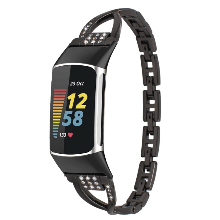 For Fitbit Charge 2 Diamond Metal Watch Band(Black)