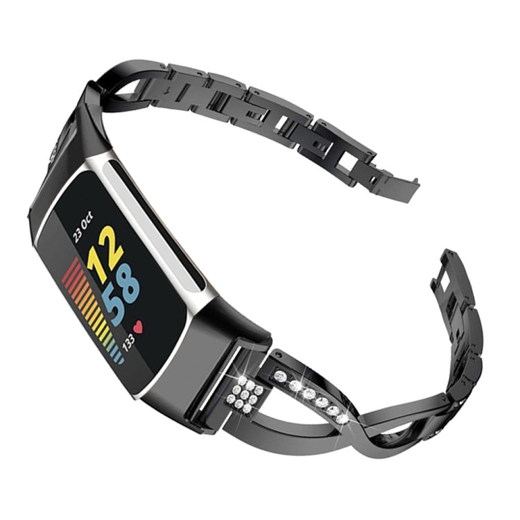 For Fitbit Charge 3 / 4 Diamond Metal Watch Band(Black)