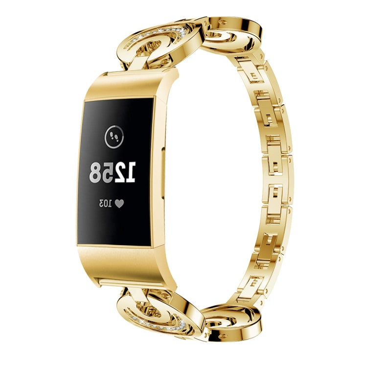 For Fitbit Charge 3 / 4 Sun Moon Star Diamond Metal Watch Band(Gold)