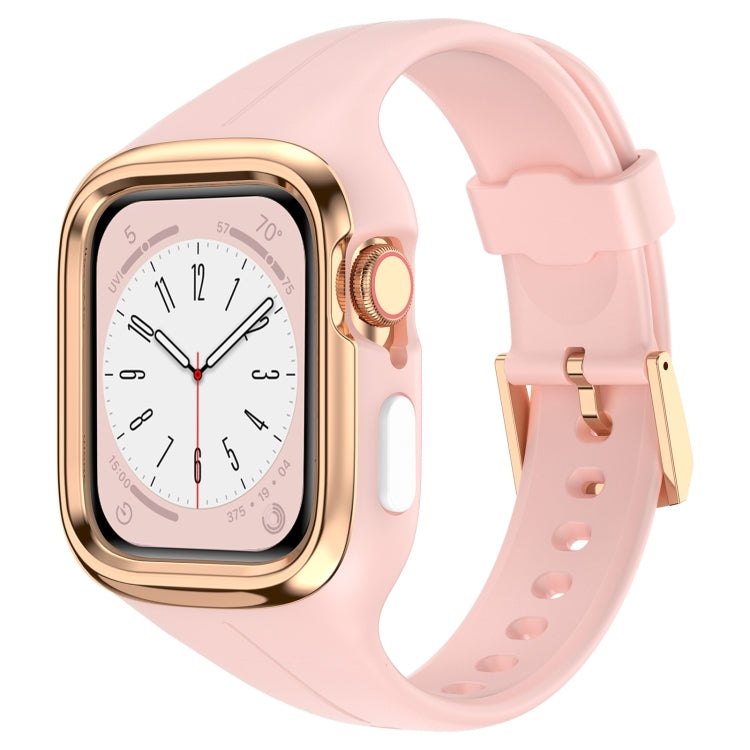 Stainless Steel Frame Silicone Watch Band For Apple Watch Series 8&7 41mm / SE 2&6&SE&5&4 40mm / 3&2&1 38mm(Pink)