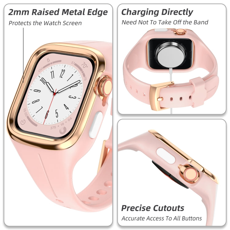 Stainless Steel Frame Silicone Watch Band For Apple Watch Series 8&7 41mm / SE 2&6&SE&5&4 40mm / 3&2&1 38mm(Pink)