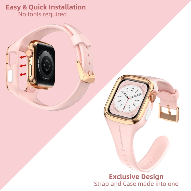Stainless Steel Frame Silicone Watch Band For Apple Watch Series 8&7 41mm / SE 2&6&SE&5&4 40mm / 3&2&1 38mm(Pink)