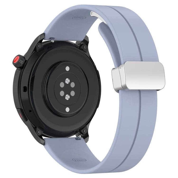 For Amazfit GTR 4 Magnetic Fold Clasp Silver Buckle Silicone Watch Band(Light Blue)