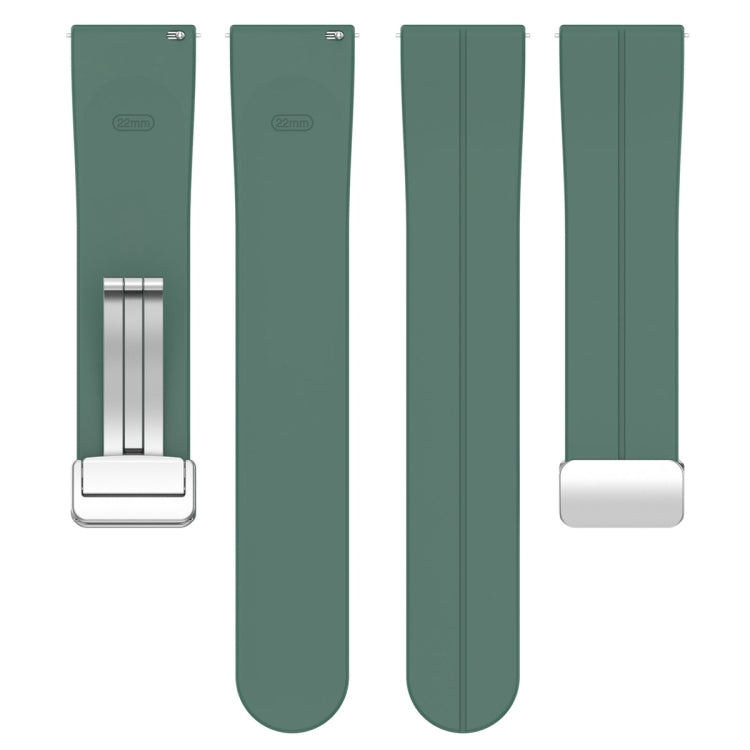 For Amazfit GTR 4 Magnetic Fold Clasp Silver Buckle Silicone Watch Band(Dark Green)