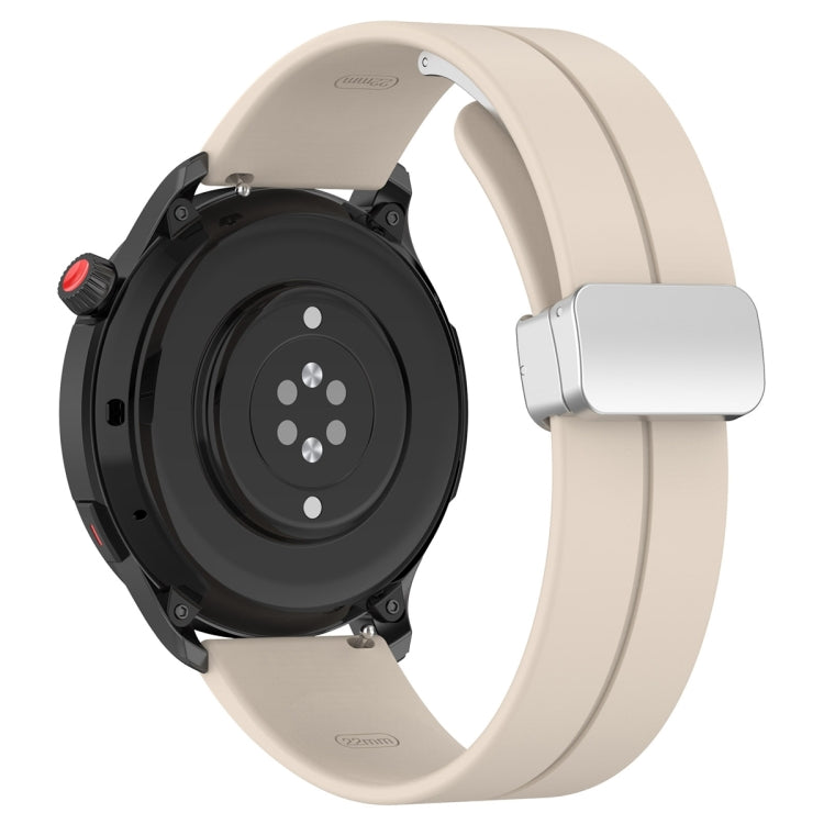 For Amazfit GTR 4 Magnetic Fold Clasp Silver Buckle Silicone Watch Band(Starlight Color)