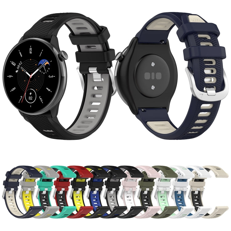 For Amazfit GTR Mini 20mm Cross Texture Two Color Silicone Stainless Steel Buckle Watch Band(Gray Yellow)