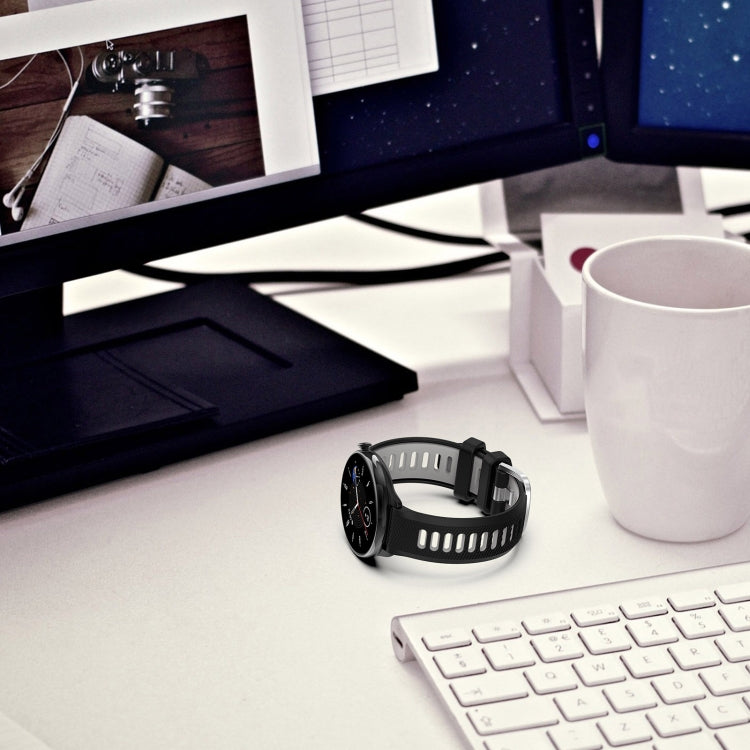 For Amazfit GTR Mini 20mm Cross Texture Two Color Silicone Stainless Steel Buckle Watch Band(Blue Black) - by PMC TechLife | Online Shopping South Africa | PMC TechLife