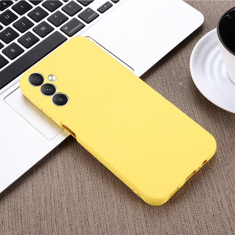For Samsung Galaxy M14 5G Pure Color Liquid Silicone Shockproof Phone Case(Yellow)