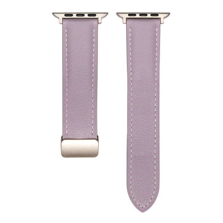 Folding Buckle Genuine Leather Watch Band For Apple Watch Series 8&7 41mm / SE 2&6&SE&5&4 40mm / 3&2&1 38mm(Purple)