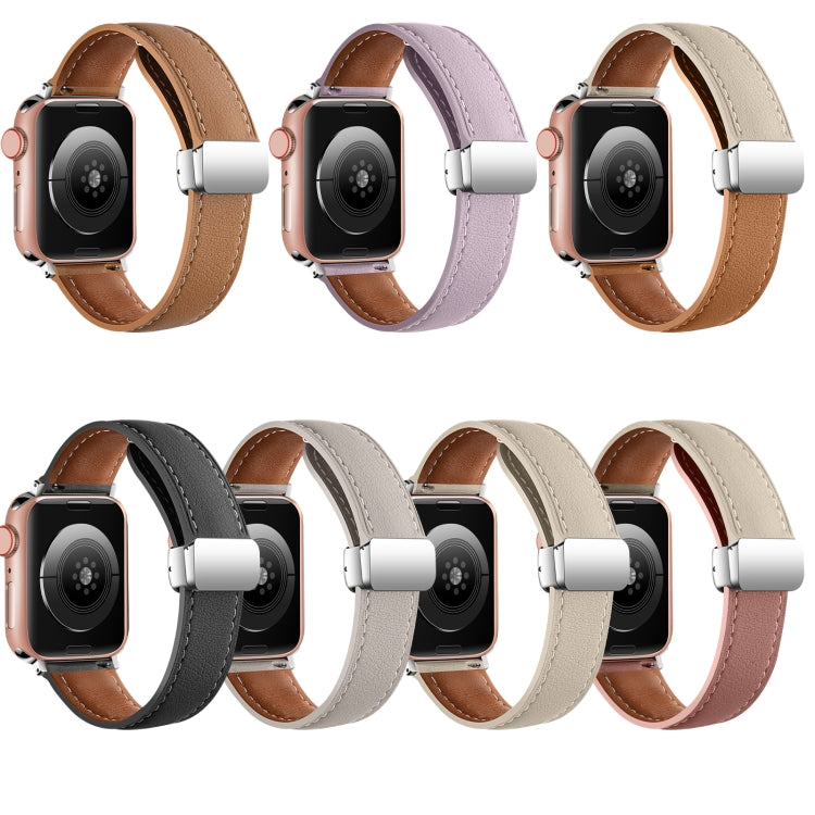Folding Buckle Genuine Leather Watch Band For Apple Watch Series 8&7 41mm / SE 2&6&SE&5&4 40mm / 3&2&1 38mm(Black)