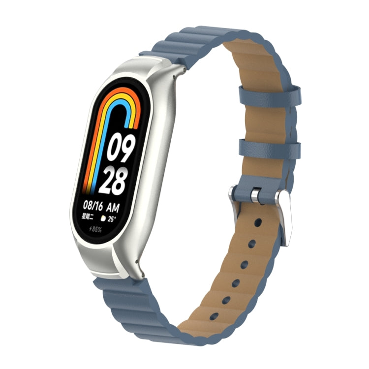 For Xiaomi Mi Band 8 Integrated Metal Case + Bamboo Leather Watch Band(Silver Grey)