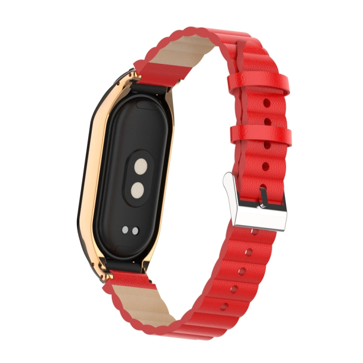 For Xiaomi Mi Band 8 Integrated Metal Case + Bamboo Leather Watch Band(Red)