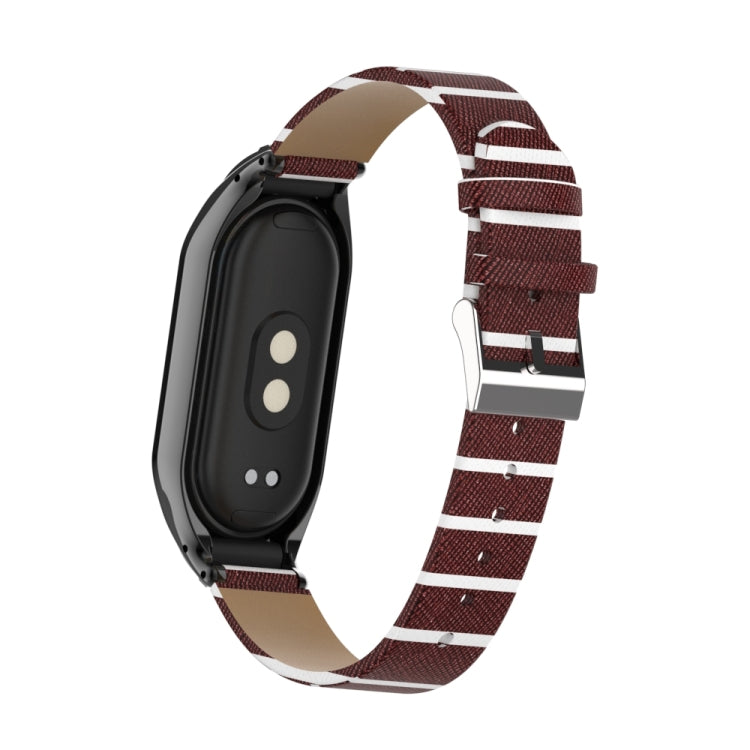 For Xiaomi Mi Band 8 Integrated Metal Case + Secondary Color Leather Watch Band(Coffee)