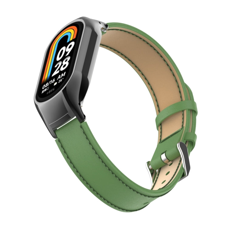 For Xiaomi Mi Band 8 Integrated Metal Case + Microfiber Sewing Leather Watch Band(Green)