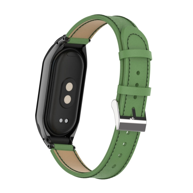 For Xiaomi Mi Band 8 Integrated Metal Case + Microfiber Sewing Leather Watch Band(Green)