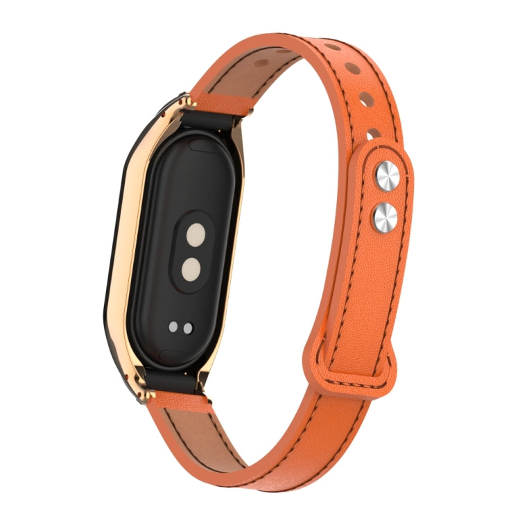 For Xiaomi Mi Band 8 Integrated Metal Case + Double Nail Microfiber Leather Watch Band(Orange)