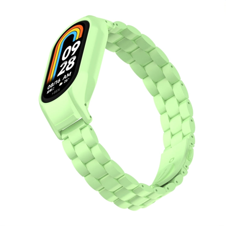 For Xiaomi Mi Band 8 Integrated Metal Case + Three-bead Watch Band(Matcha Green)