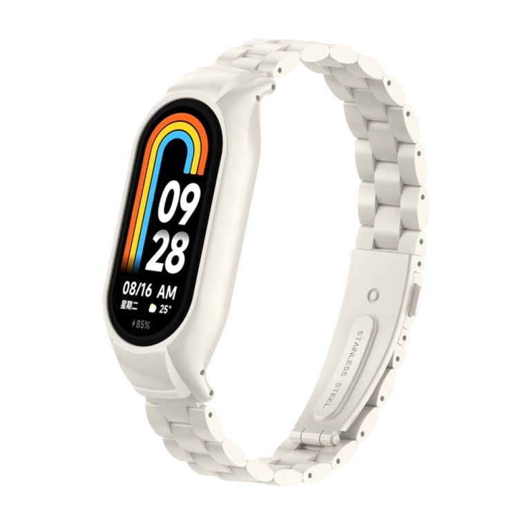 For Xiaomi Mi Band 8 Integrated Metal Case + Three-bead Watch Band(Beige)