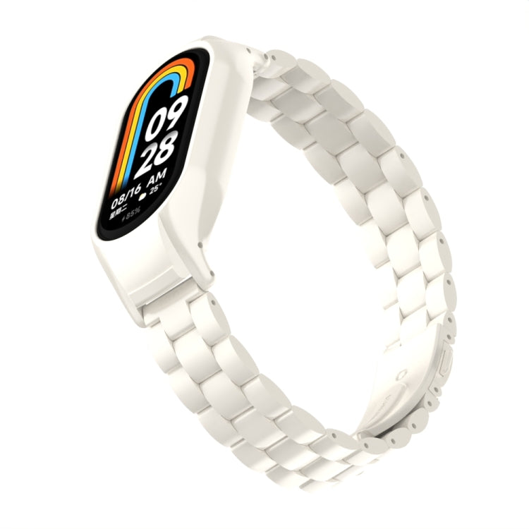 For Xiaomi Mi Band 8 Integrated Metal Case + Three-bead Watch Band(Beige)