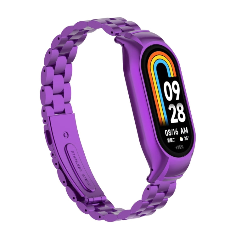 For Xiaomi Mi Band 8 Integrated Metal Case + Three-bead Watch Band(Purple)