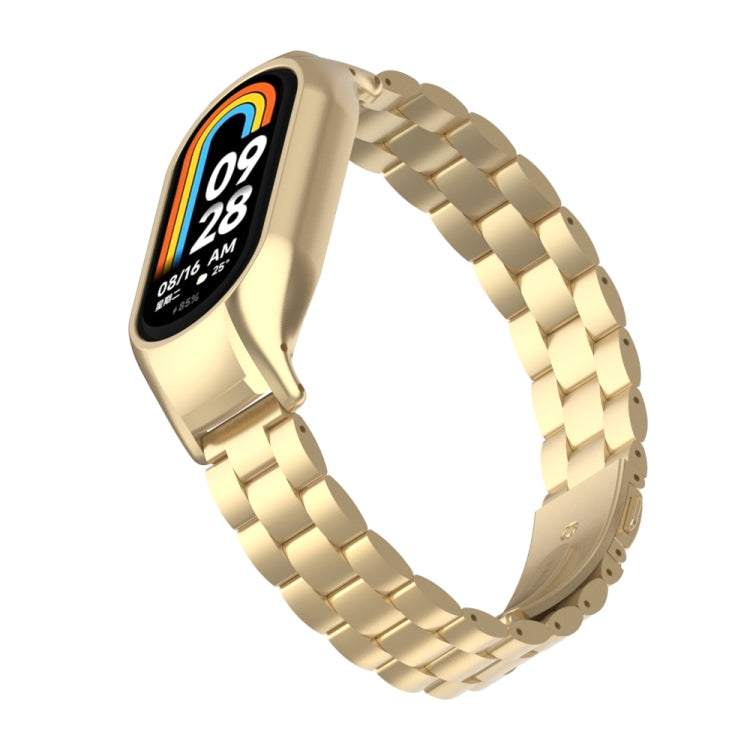 For Xiaomi Mi Band 8 Integrated Metal Case + Three-bead Watch Band(Retro Gold)