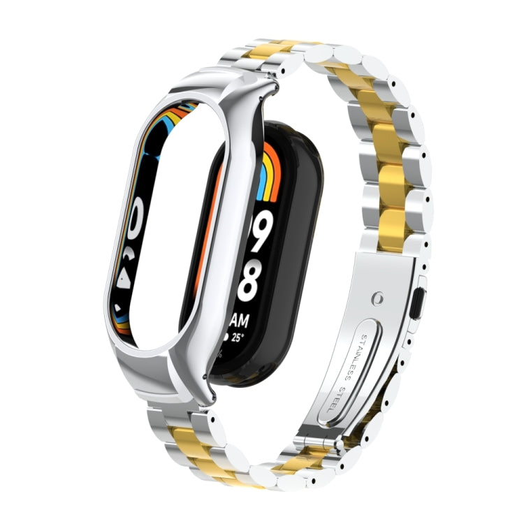 For Xiaomi Mi Band 8 Integrated Metal Case + Three-bead Watch Band(Silver+Gold)