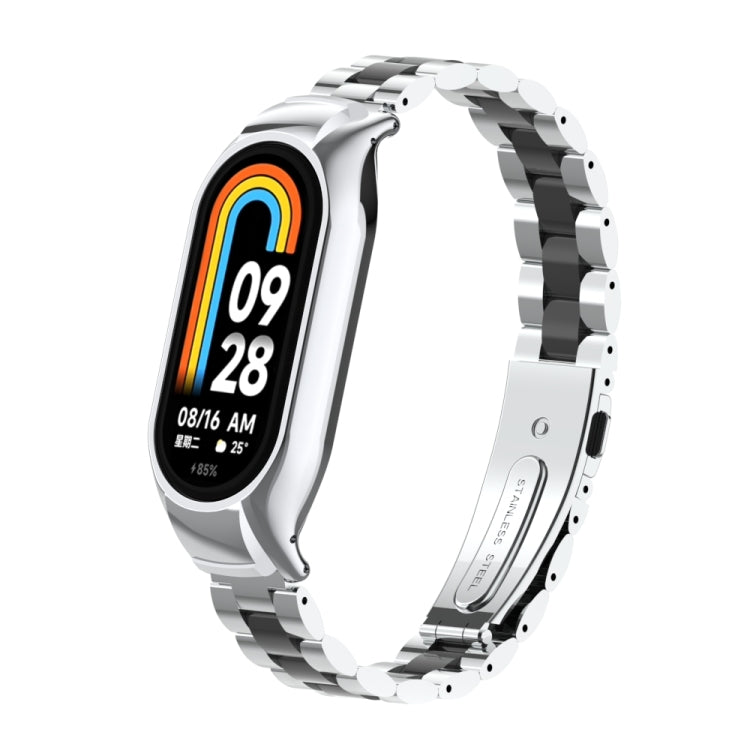 For Xiaomi Mi Band 8 Integrated Metal Case + Three-bead Watch Band(Silver+Black)