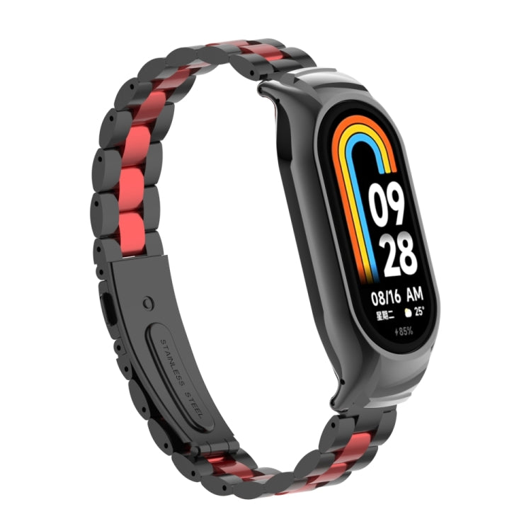 For Xiaomi Mi Band 8 Integrated Metal Case + Three-bead Watch Band(Black+Red)