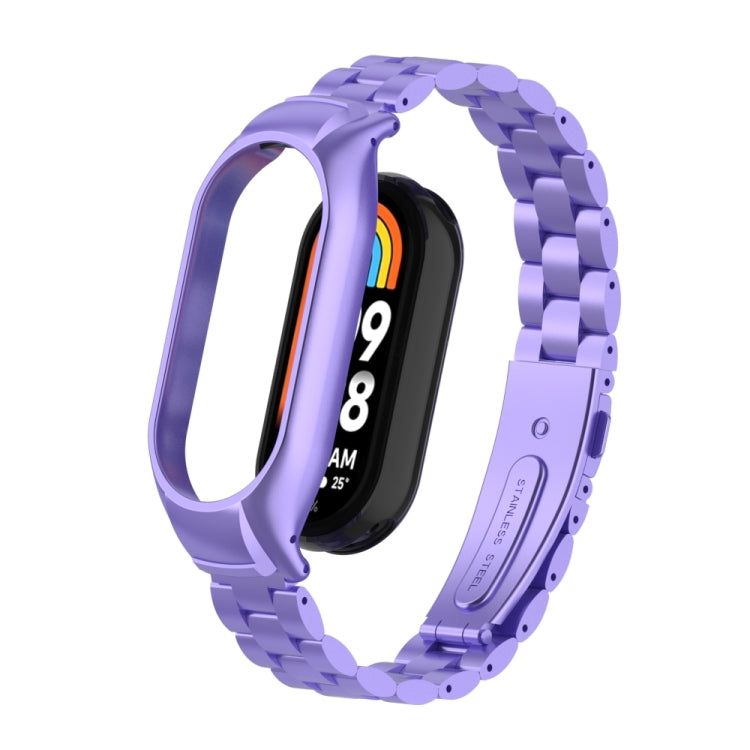 For Xiaomi Mi Band 8 Integrated Metal Case + Three-bead Watch Band(Hyun Purple)