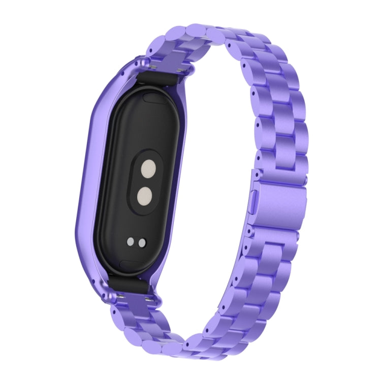 For Xiaomi Mi Band 8 Integrated Metal Case + Three-bead Watch Band(Hyun Purple)