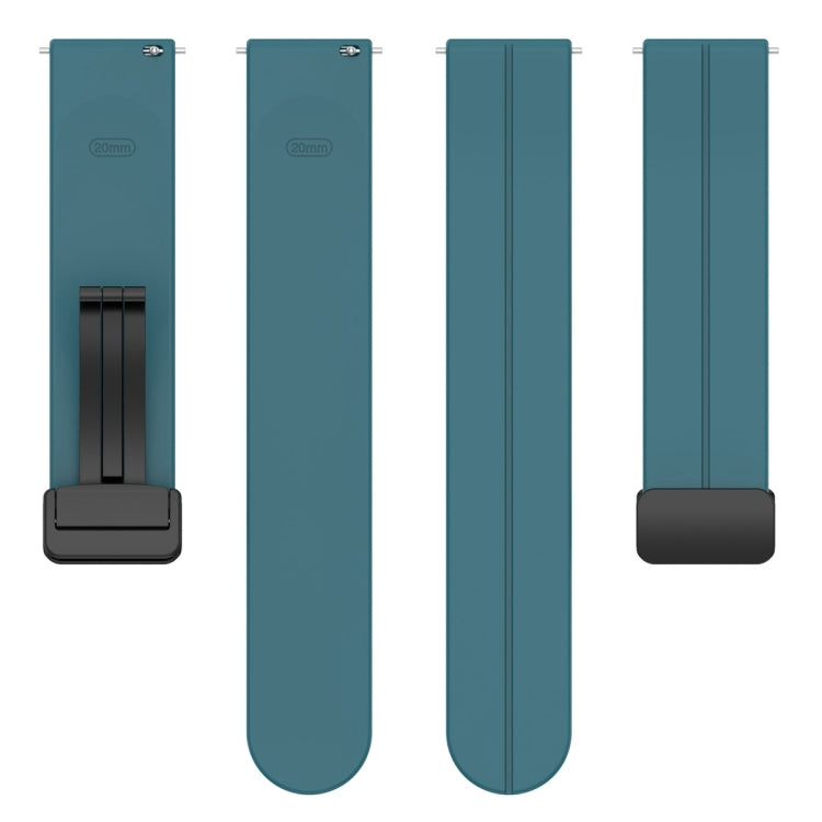 22mm Universal Flat Head Groove Folding Black Buckle Silicone Watch Band(Navy Green)
