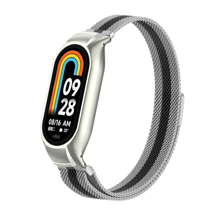 For Xiaomi Mi Band 8 Integrated Metal Case + Milanese Magnetic Watch Band(Silver+Black)