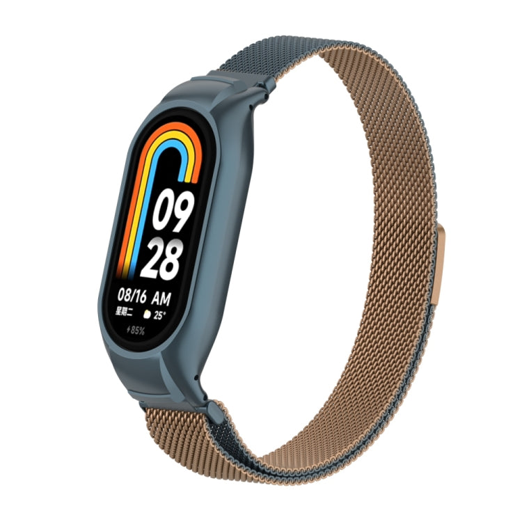 For Xiaomi Mi Band 8 Integrated Metal Case + Milanese Magnetic Watch Band(Gold Grey)