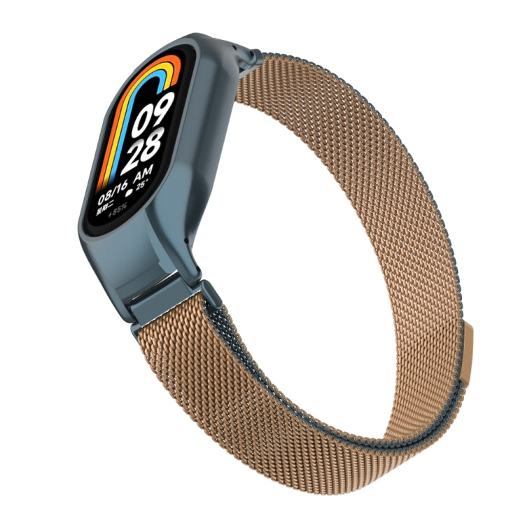 For Xiaomi Mi Band 8 Integrated Metal Case + Milanese Magnetic Watch Band(Gold Grey)