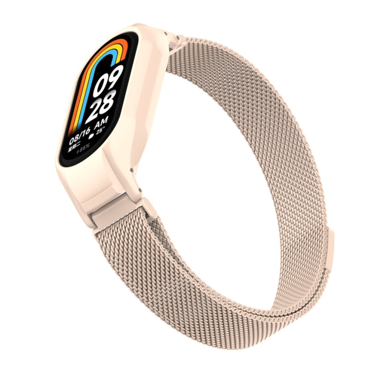 For Xiaomi Mi Band 8 Integrated Metal Case + Milanese Magnetic Watch Band(Lotus Pink)
