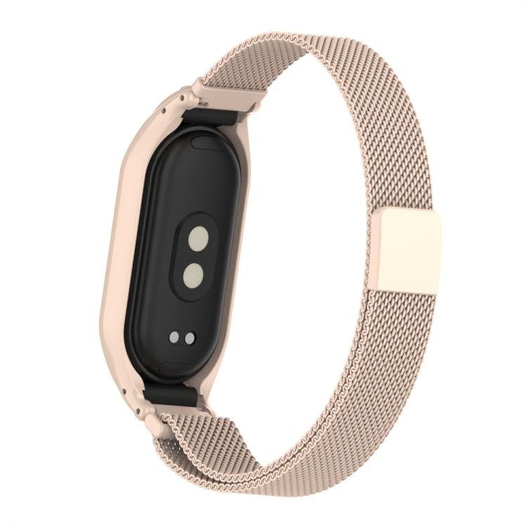 For Xiaomi Mi Band 8 Integrated Metal Case + Milanese Magnetic Watch Band(Lotus Pink)