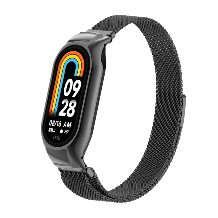 For Xiaomi Mi Band 8 Integrated Metal Case + Milanese Magnetic Watch Band(Black)